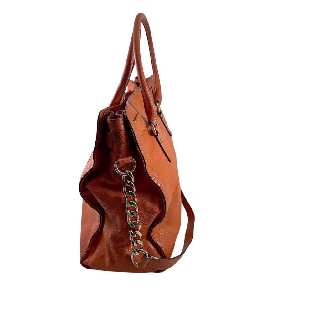 Michael Kors Large Hamilton Purse Hobo Bag North South Orange Leather Tote - Picture 5 of 9